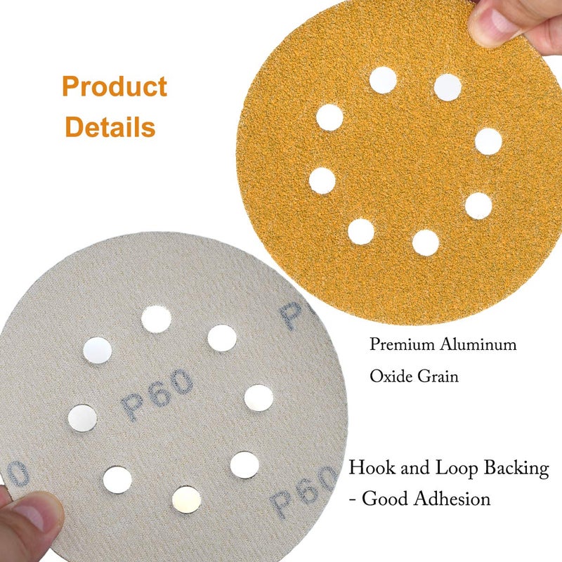 Aiyard 5-Inch 8-Hole Hook and Loop Sanding Discs 60-Grit Random Orbit Sandpaper, 100-Pack - Image 5